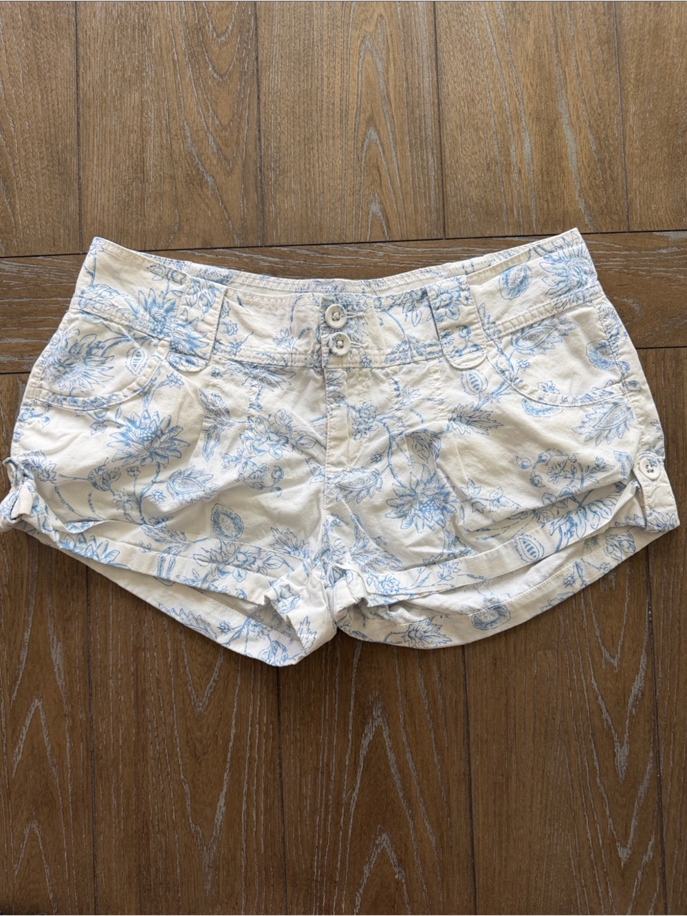 aerie White Shorts with Light Blue Floral Print
